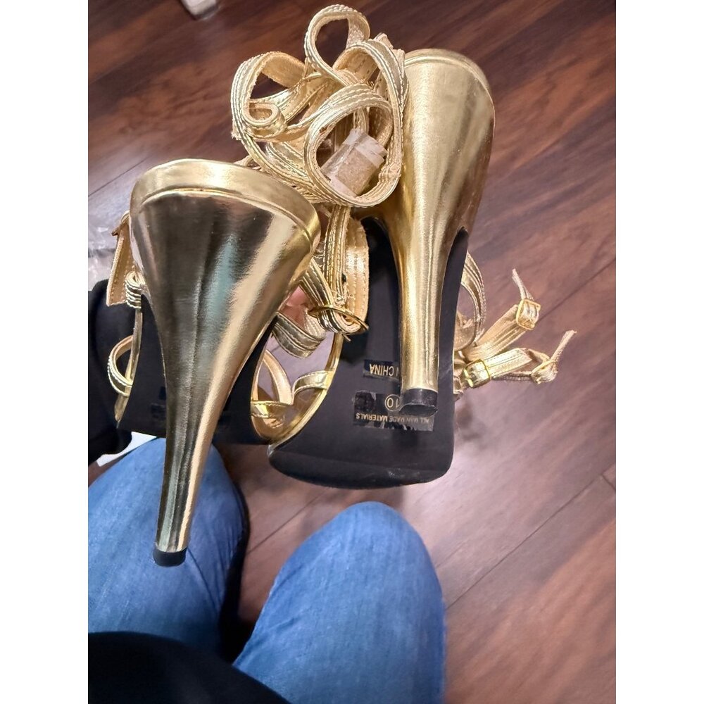 Ellie 1031 Sandals Gold Strap Up 5 Inch Heel NIB Size 10 - Picture 5 of 7